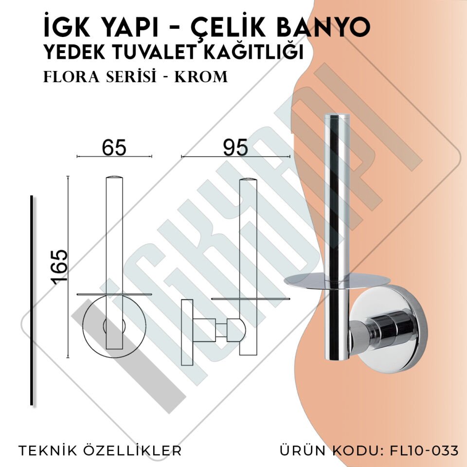İGK YAPI - Çelik Banyo Flora Yedek Tuvalet Kâğıtlığı (FL10-033)