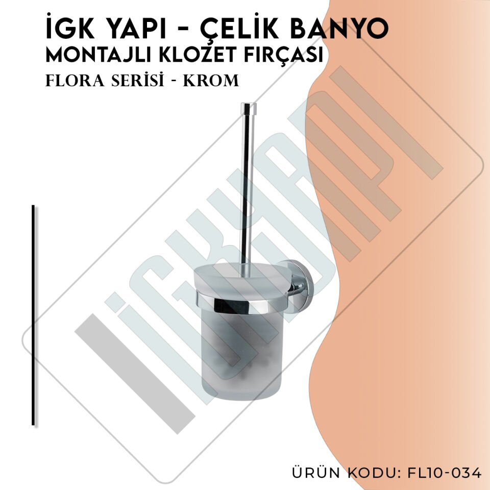 İGK YAPI - Çelik Banyo Flora Montajlı Klozet Fırçası (FL10-034)