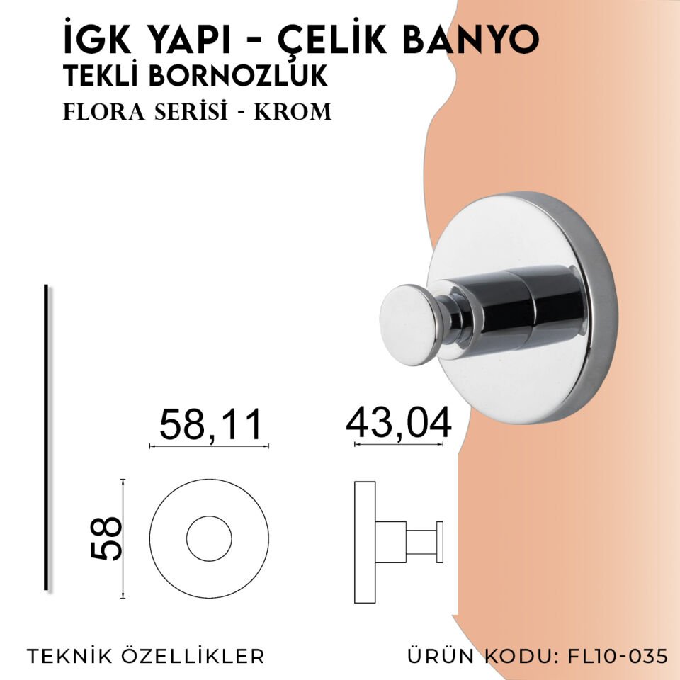 İGK YAPI - Çelik Banyo Flora Tekli Bornozluk (FL10-035)