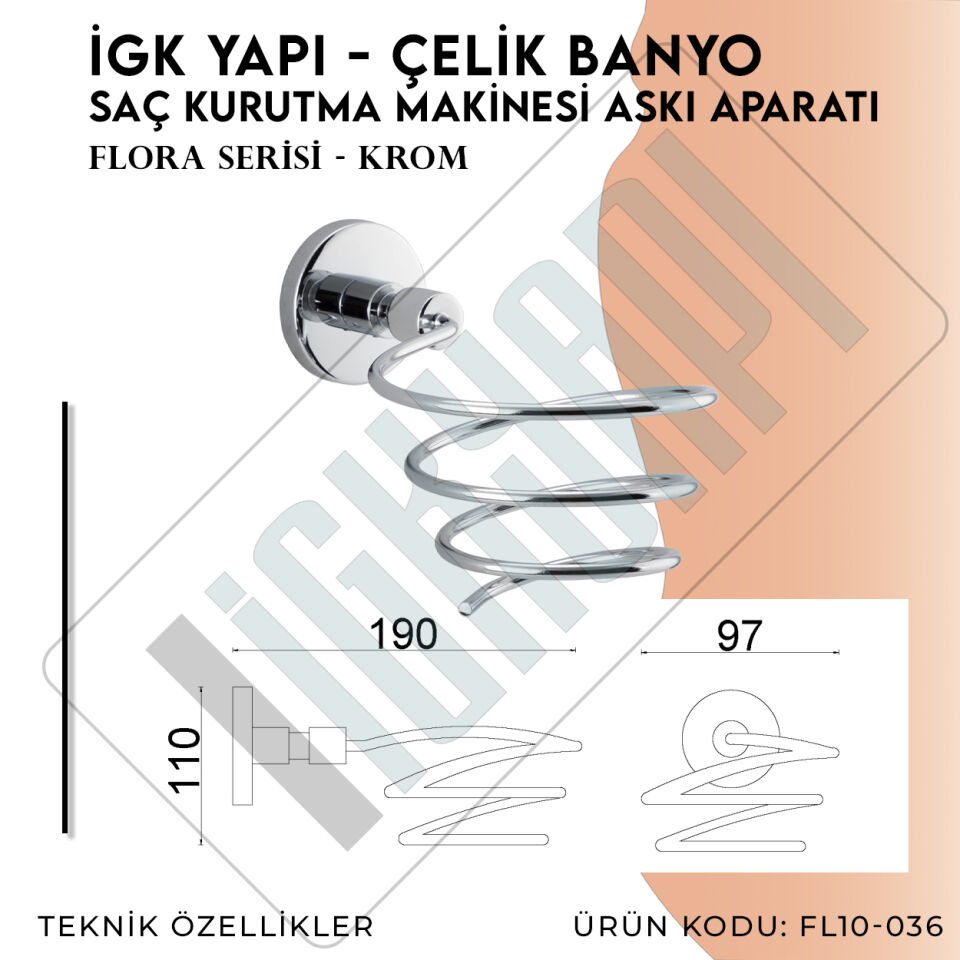 İGK YAPI - Çelik Banyo Flora Saç Kurutma Makinesi Askı Aparatı (FL10-036)