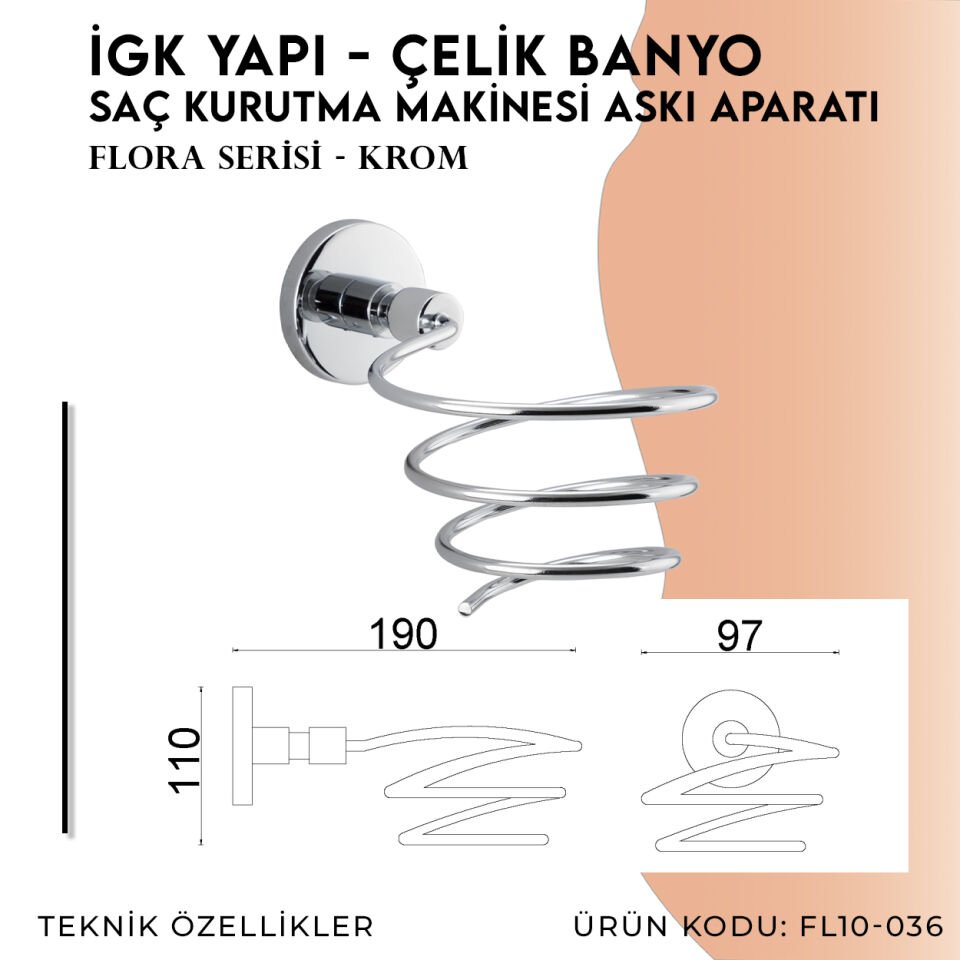 İGK YAPI - Çelik Banyo Flora Saç Kurutma Makinesi Askı Aparatı (FL10-036)
