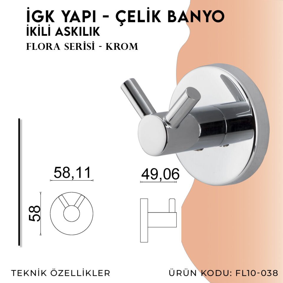 İGK YAPI - Çelik Banyo Flora Çiftli Askılık (FL10-038)
