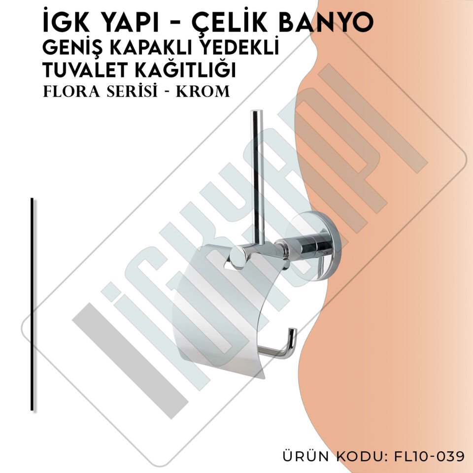 İGK YAPI - Çelik Banyo Flora Yedekli Geniş Kapaklı Tuvalet Kâğıtlığı (FL10-039)