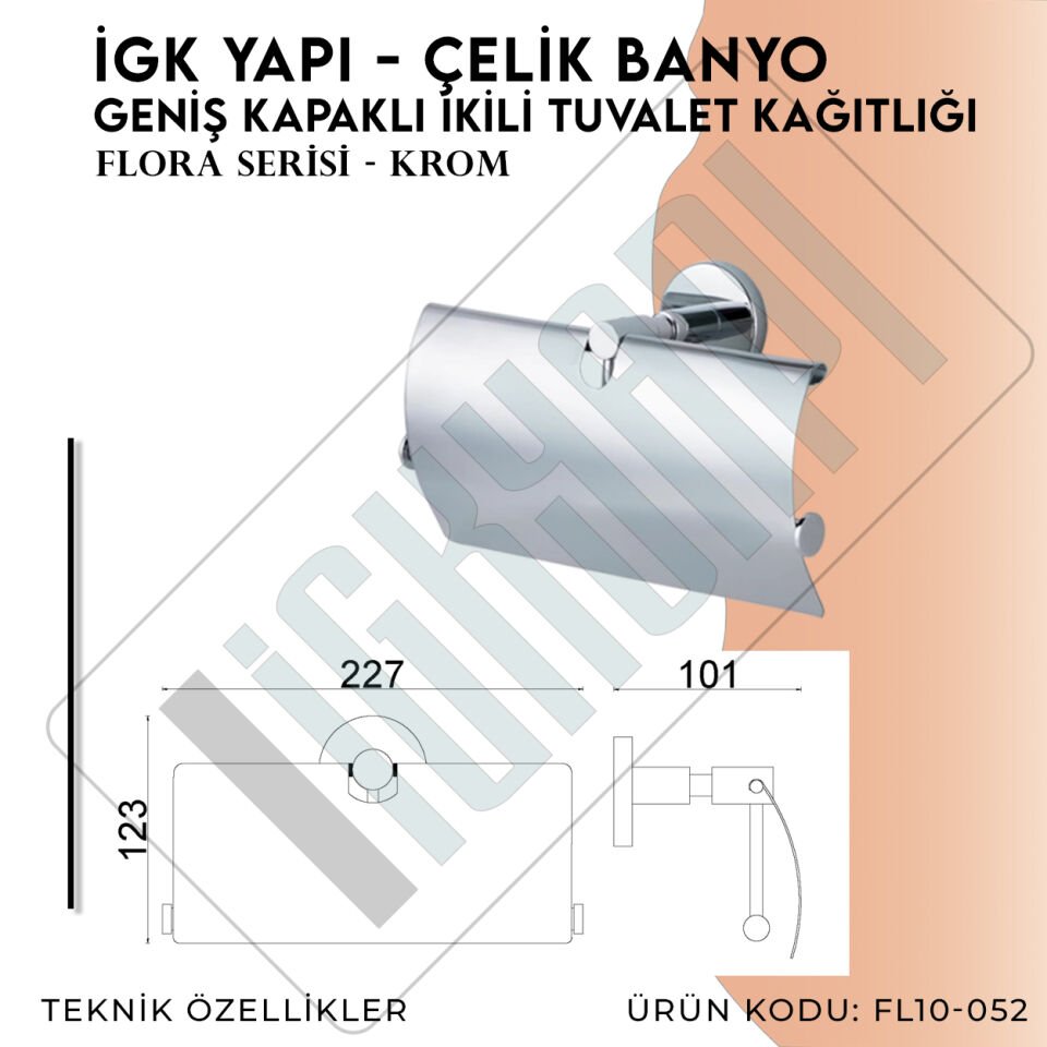 İGK YAPI - Çelik Banyo Flora Geniş Kapaklı İkili Tuvalet Kâğıtlığı (FL10-052)
