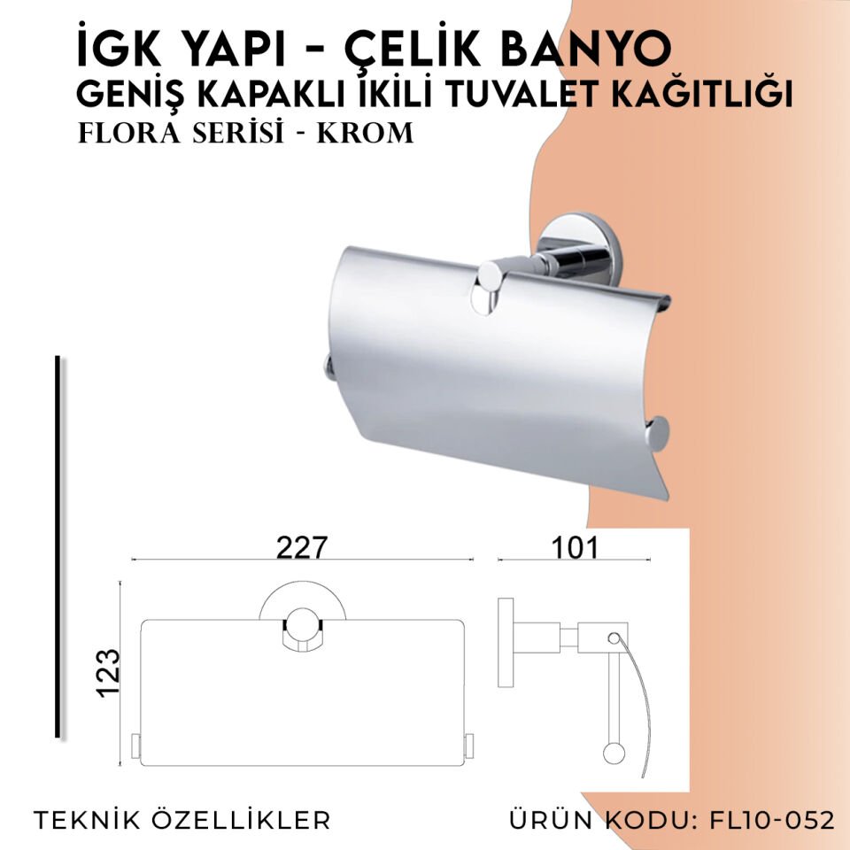 İGK YAPI - Çelik Banyo Flora Geniş Kapaklı İkili Tuvalet Kâğıtlığı (FL10-052)