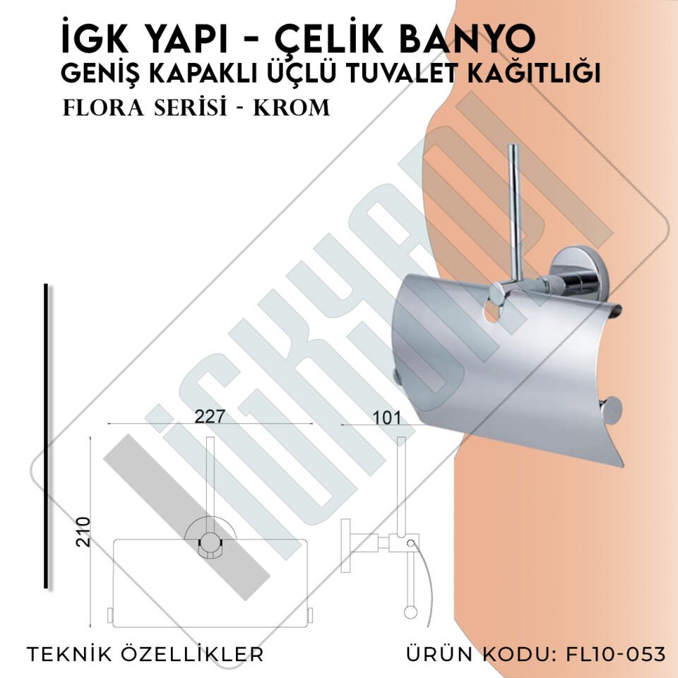 İGK YAPI - Çelik Banyo Flora Yedekli Geniş Kapaklı Üçlü Tuvalet Kâğıtlığı (FL10-053)