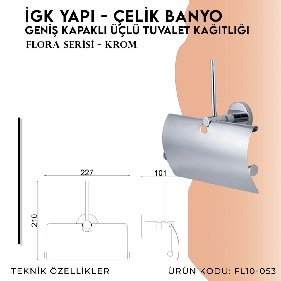 İGK YAPI - Çelik Banyo Flora Yedekli Geniş Kapaklı Üçlü Tuvalet Kâğıtlığı (FL10-053)