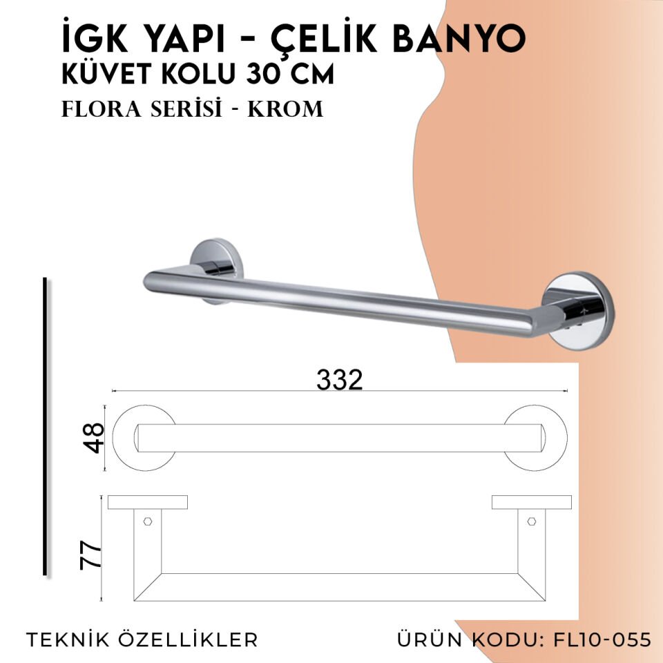 İGK YAPI - Çelik Banyo Flora Küvet Kolu 30cm (FL10-055)