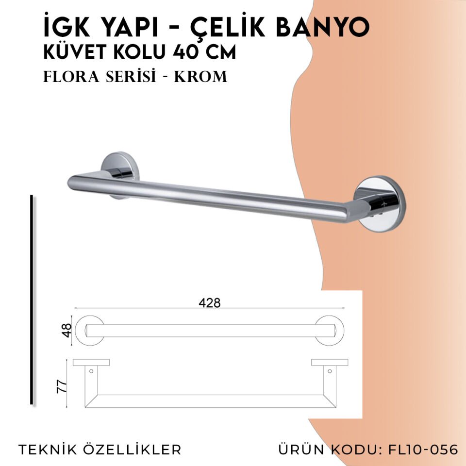 İGK YAPI - Çelik Banyo Flora Küvet Kolu 40cm (FL10-056)