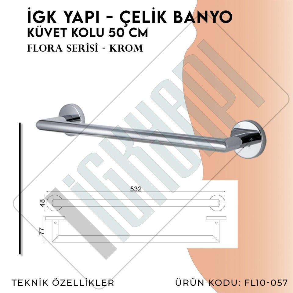 İGK YAPI - Çelik Banyo Flora Küvet Kolu 50cm (FL10-057)