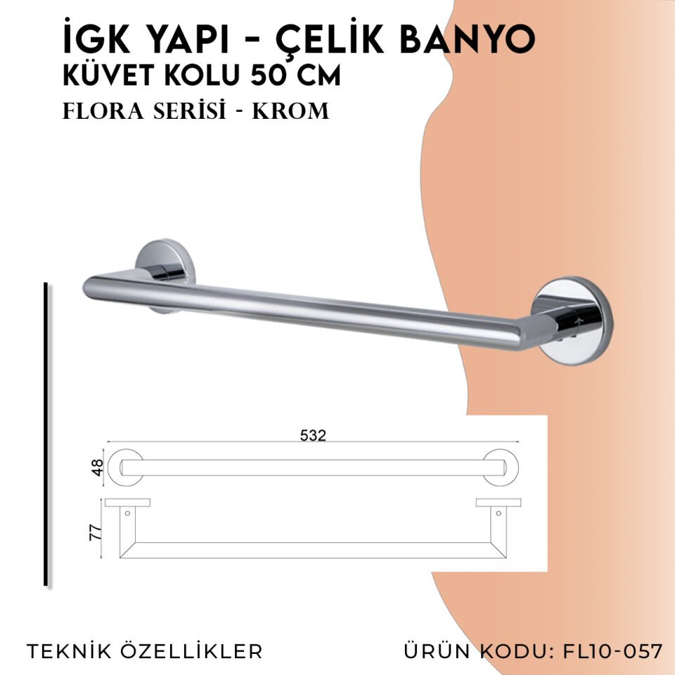 İGK YAPI - Çelik Banyo Flora Küvet Kolu 50cm (FL10-057)