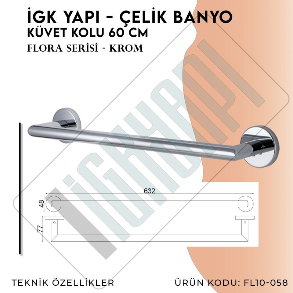 İGK YAPI - Çelik Banyo Flora Küvet Kolu 60cm (FL10-058)
