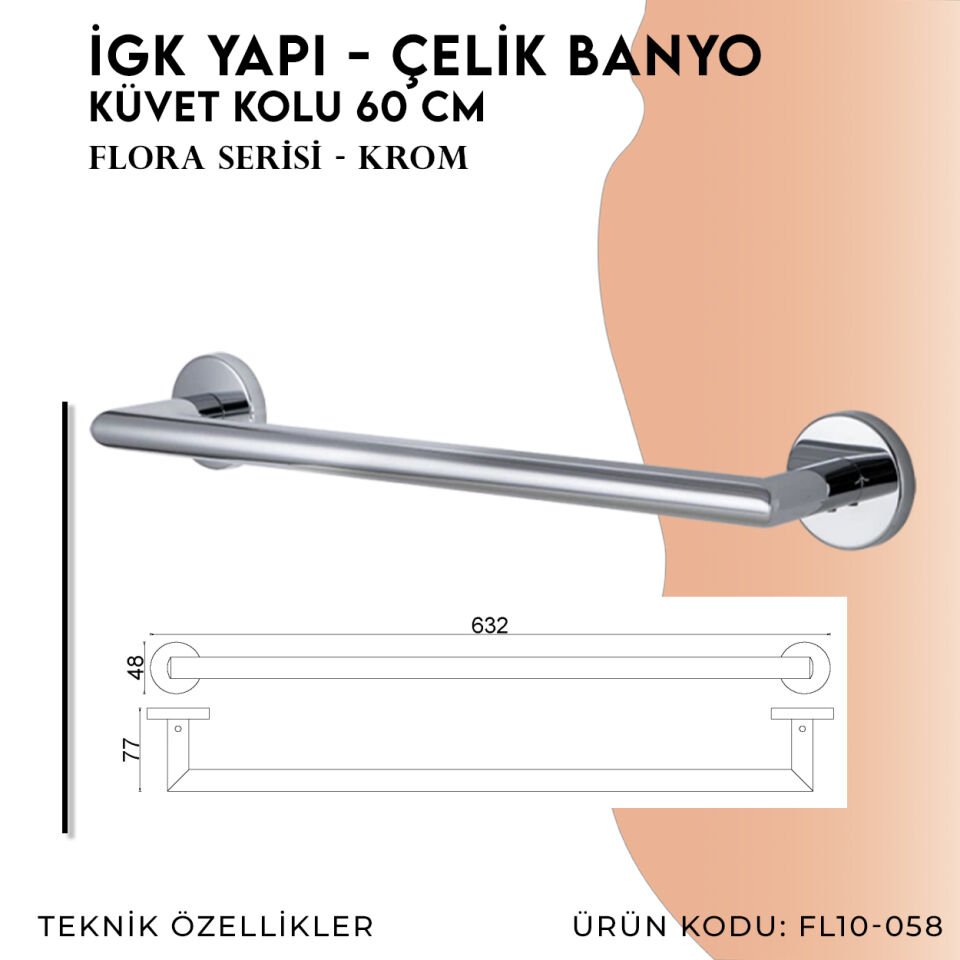 İGK YAPI - Çelik Banyo Flora Küvet Kolu 60cm (FL10-058)