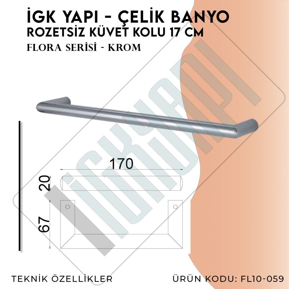 İGK YAPI - Çelik Banyo Flora Rozetsiz Küvet Kolu 17cm (FL10-059)