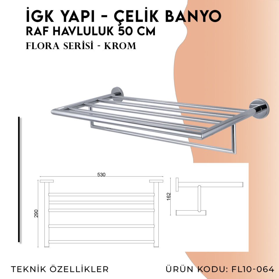 İGK YAPI - Çelik Banyo Flora Raf Havluluk 50cm (FL10-064)