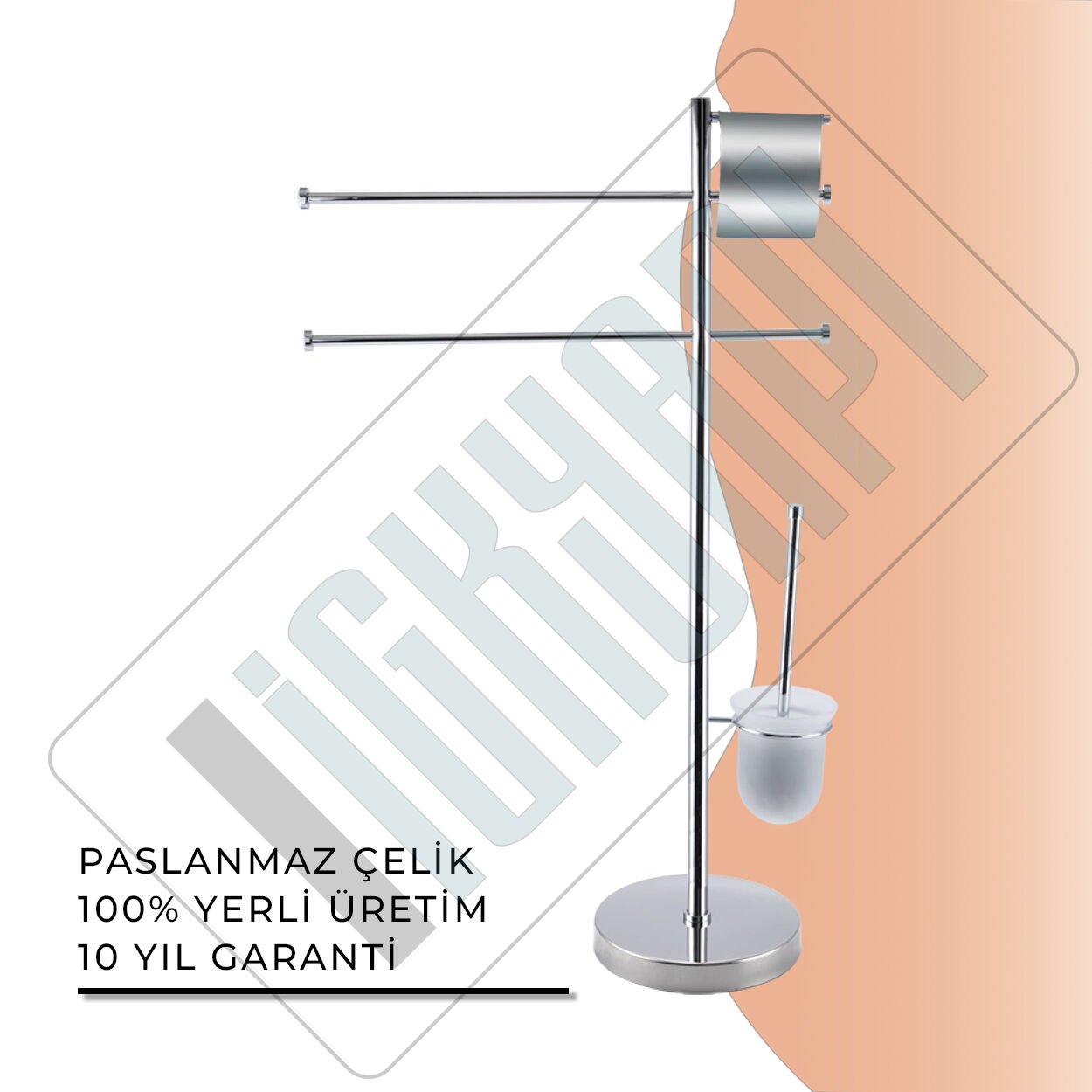 İGK YAPI - Çelik Banyo Flora Ayaklı Havluluk-Tuvalet Kağıtlığı-Klozet Fırçalık (FL10-067)