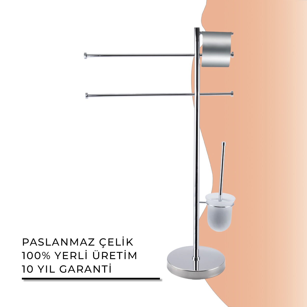 İGK YAPI - Çelik Banyo Flora Ayaklı Havluluk-Tuvalet Kağıtlığı-Klozet Fırçalık (FL10-067)