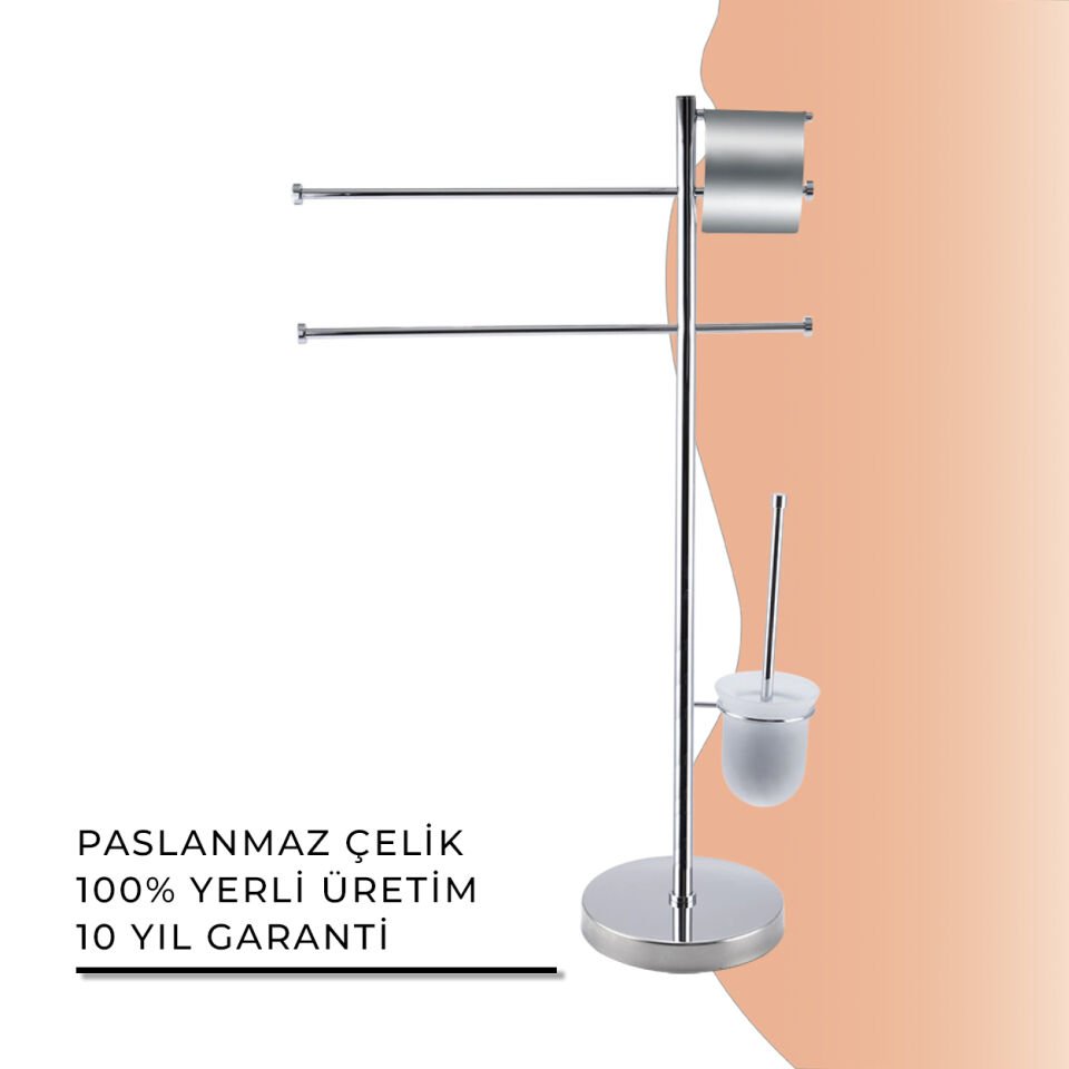 İGK YAPI - Çelik Banyo Flora Ayaklı Havluluk-Tuvalet Kağıtlığı-Klozet Fırçalık (FL10-067)