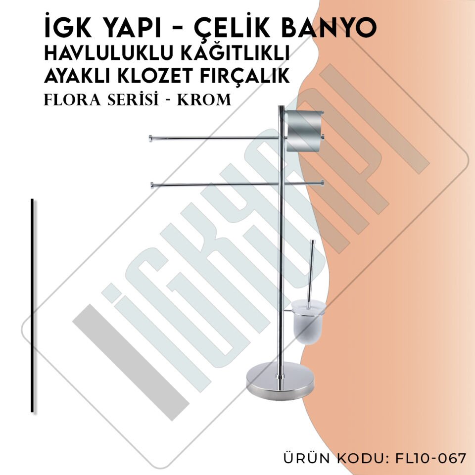 İGK YAPI - Çelik Banyo Flora Ayaklı Havluluk-Tuvalet Kağıtlığı-Klozet Fırçalık (FL10-067)
