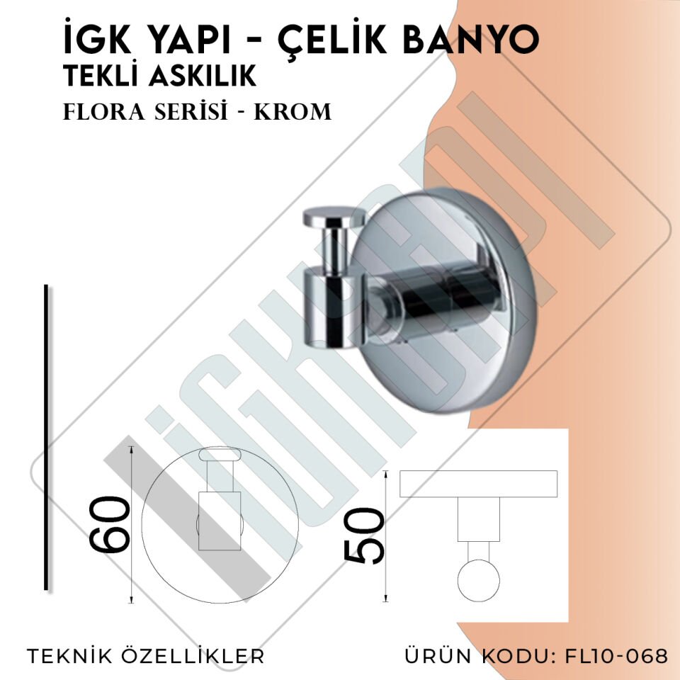 İGK YAPI - Çelik Banyo Flora Tekli Askılık (FL10-068)