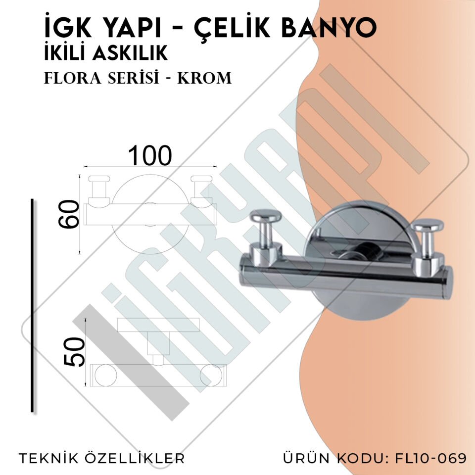 İGK YAPI - Çelik Banyo Flora İkili Askılık (FL10-069)