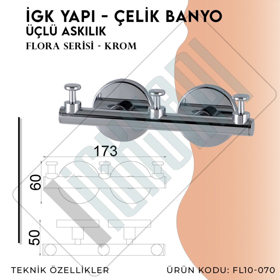 İGK YAPI - Çelik Banyo Flora Üçlü Askılık (FL10-070)