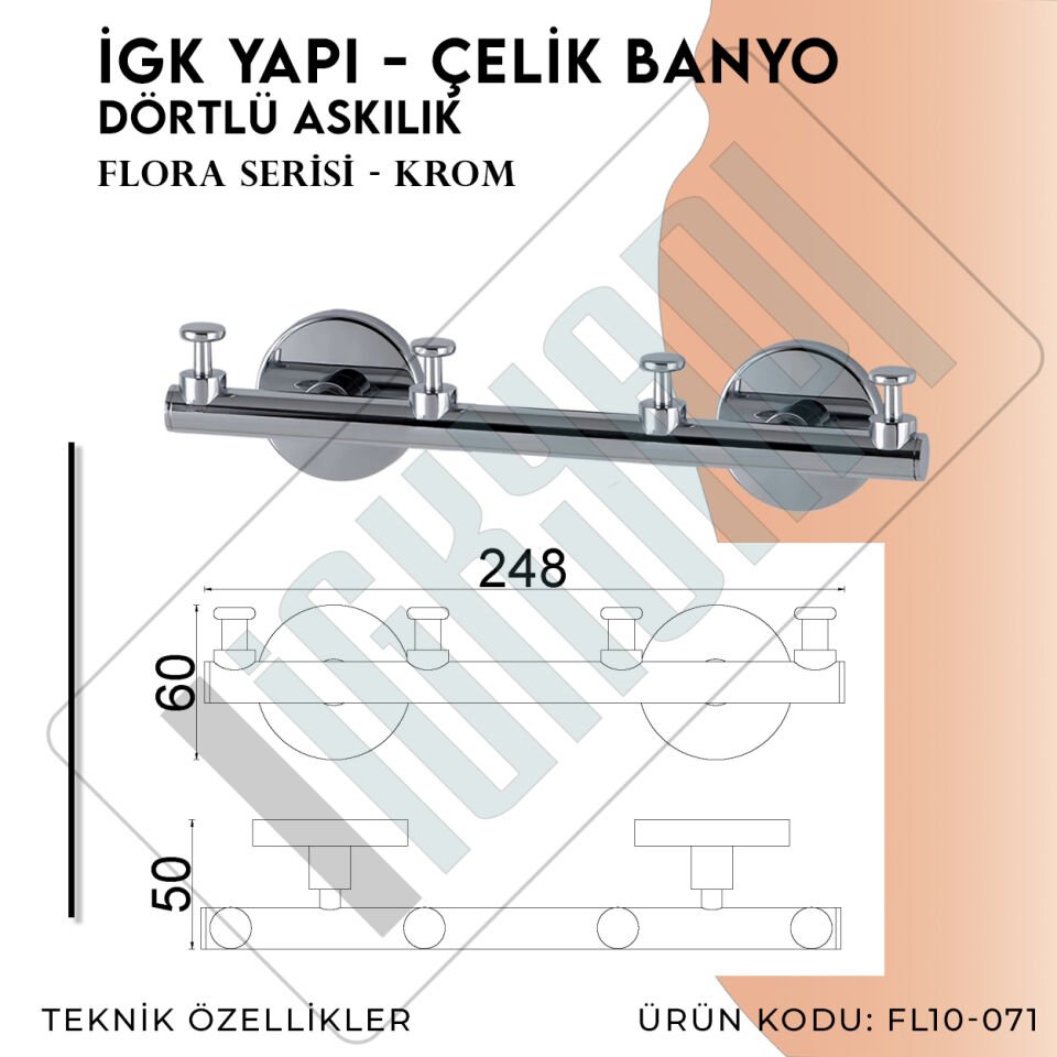İGK YAPI - Çelik Banyo Flora Dörtlü Askılık (FL10-071)