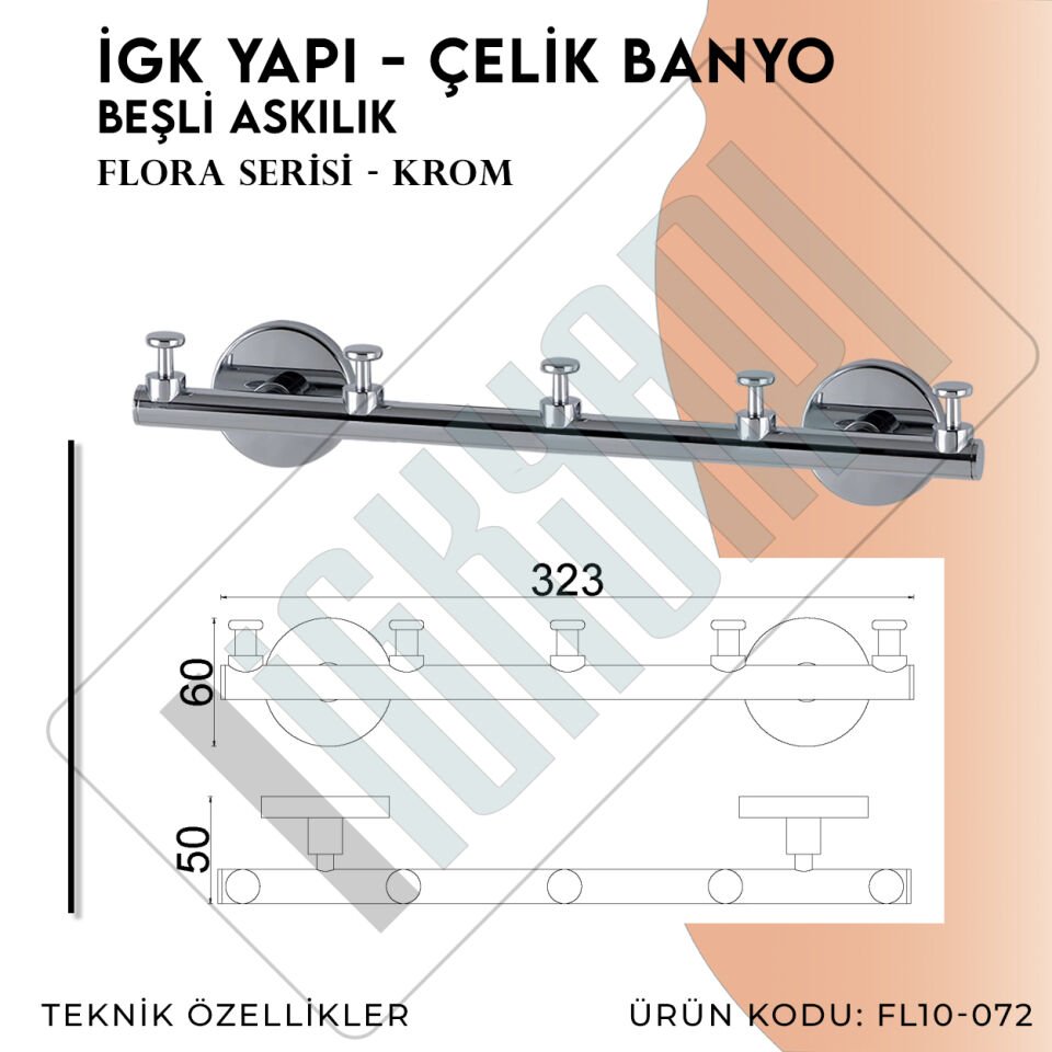 İGK YAPI - Çelik Banyo Flora Beşli Askılık (FL10-072)