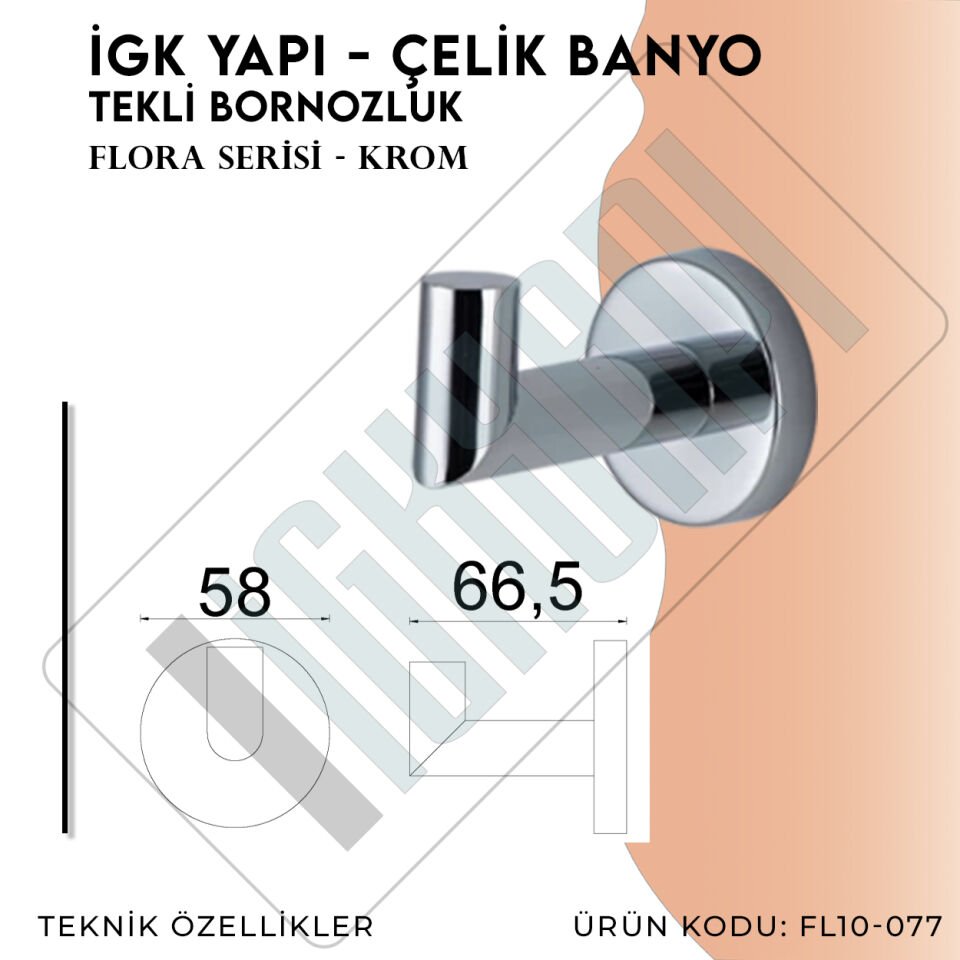 İGK YAPI - Çelik Banyo Flora Tekli Bornozluk (FL10-077)
