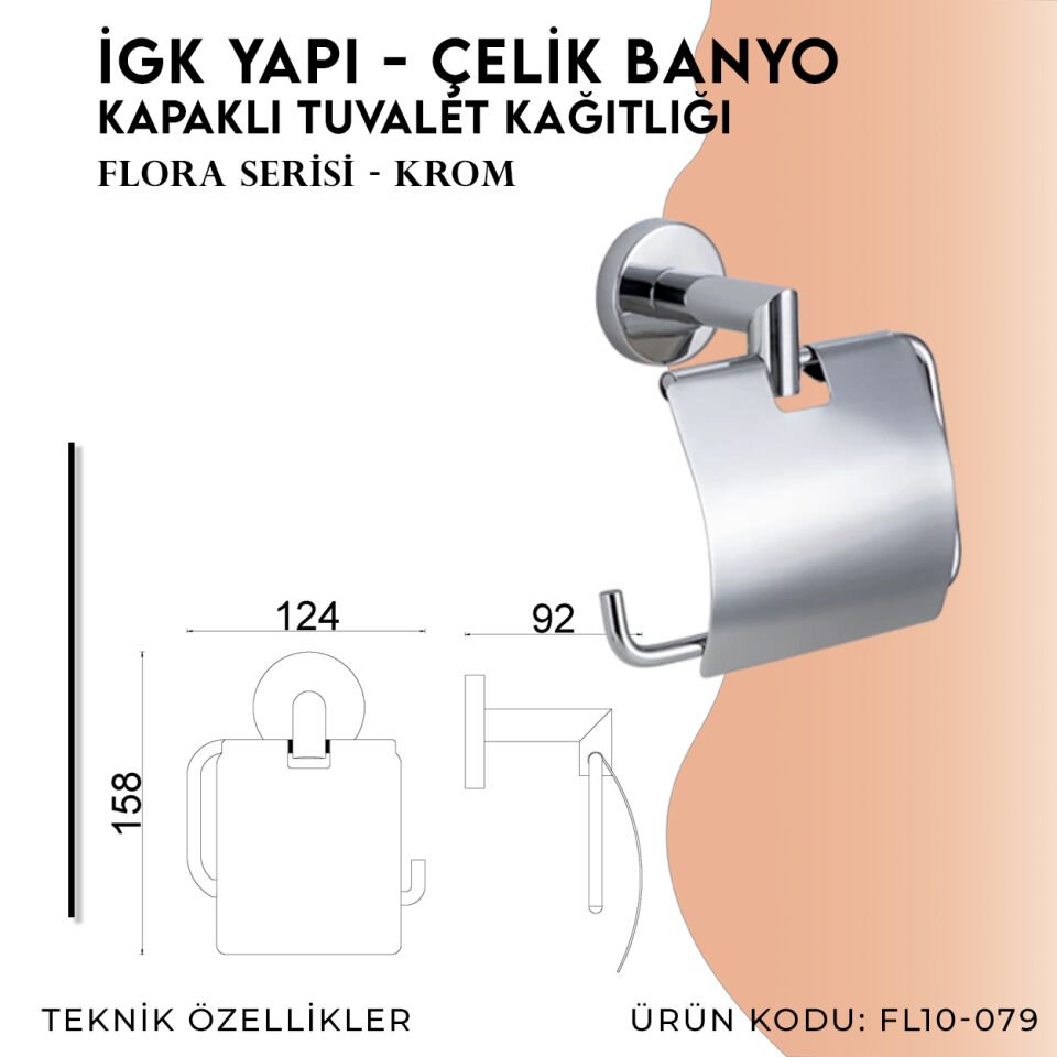 İGK YAPI - Çelik Banyo Flora Kapaklı Tuvalet Kâğıtlığı (FL10-079)