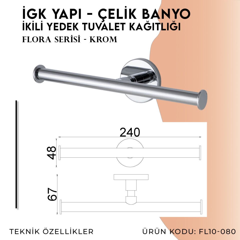İGK YAPI - Çelik Banyo Flora İkili Yedek Tuvalet Kâğıtlığı (FL10-080)
