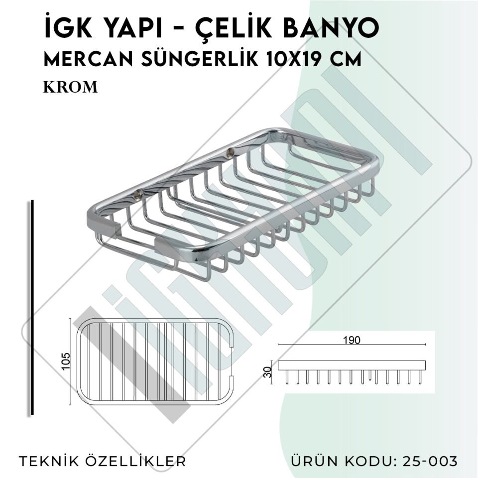 İGK YAPI - Çelik Banyo Mercan Süngerlik 10X19CM (25-003)