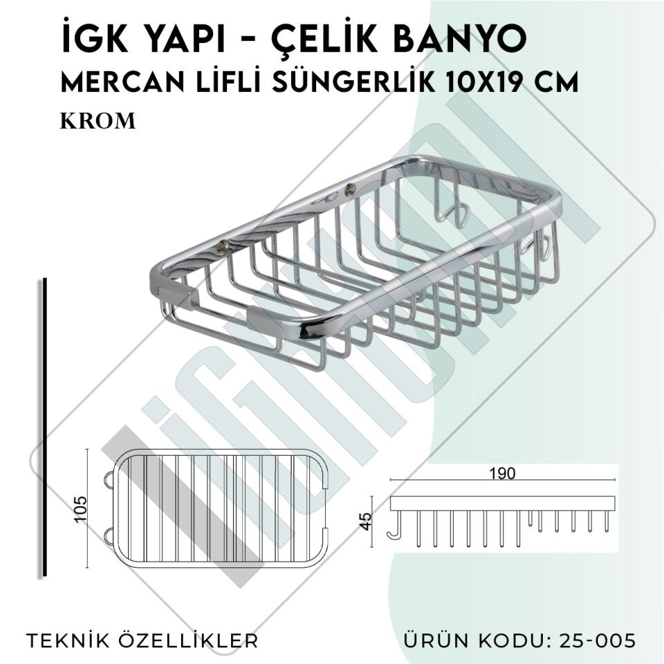 İGK YAPI - Çelik Banyo Mercan Lifli Süngerlik 10X19CM (25-005)