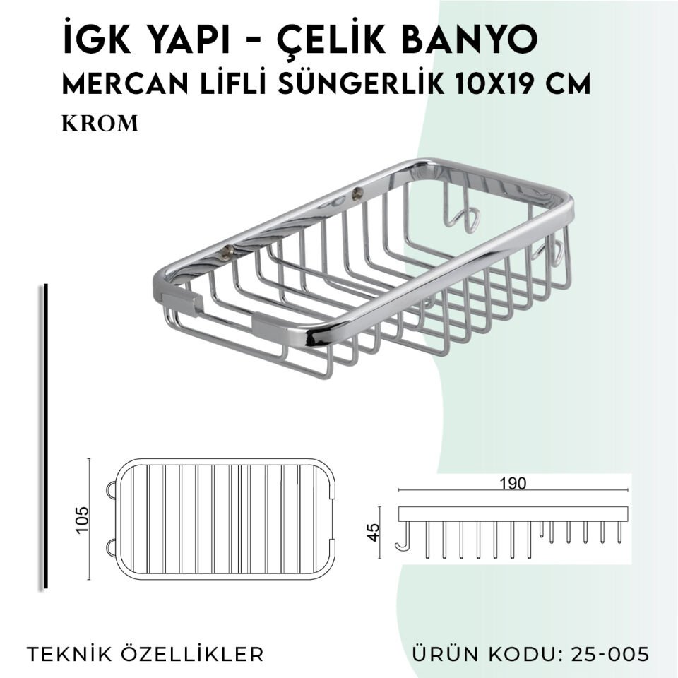 İGK YAPI - Çelik Banyo Mercan Lifli Süngerlik 10X19CM (25-005)