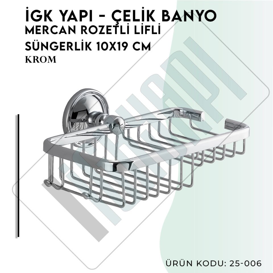 İGK YAPI - Çelik Banyo Mercan Rozetli Lifli Süngerlik 10X19CM (25-006)
