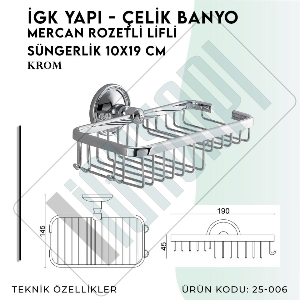 İGK YAPI - Çelik Banyo Mercan Rozetli Lifli Süngerlik 10X19CM (25-006)