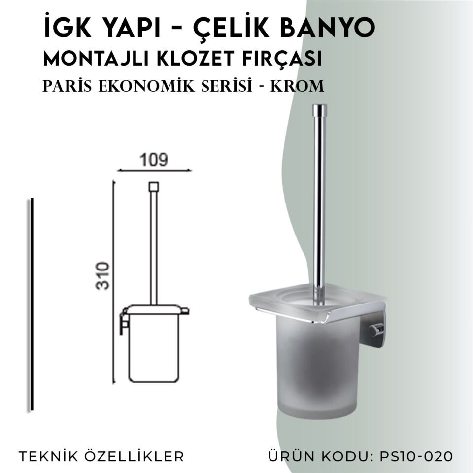 İGK YAPI - Çelik Banyo Paris Montajlı Klozet Fırçası (PS10-020)