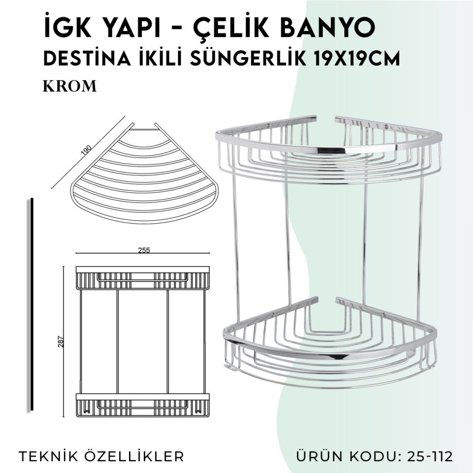 İGK YAPI - Çelik Banyo Destina İkili Süngerlik 19X19CM (25-112)