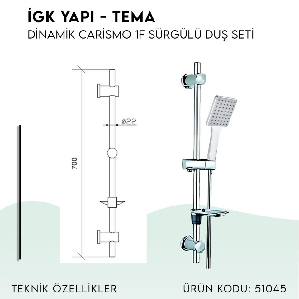 İGK YAPI - TEMA Dinamik Carismo Sürgülü Duş Seti (51045)