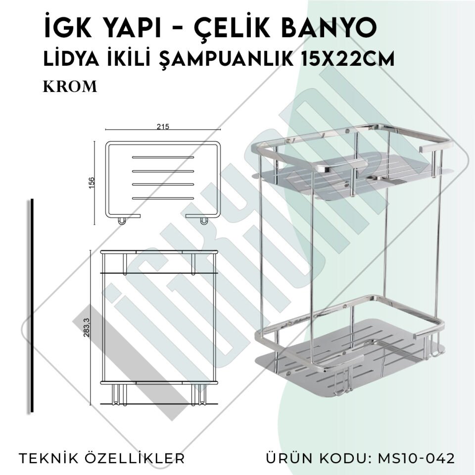 İGK YAPI - Çelik Banyo Lidya İkili Şampuanlık 15x22cm (MS10-042)