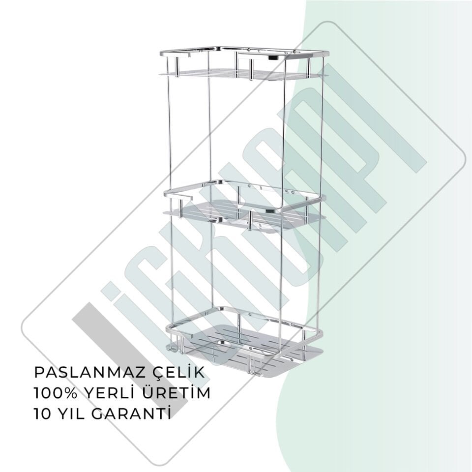 İGK YAPI - Çelik Banyo Lidya Üçlü Şampuanlık 15x22cm (MS10-043)