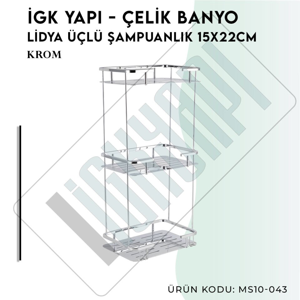 İGK YAPI - Çelik Banyo Lidya Üçlü Şampuanlık 15x22cm (MS10-043)