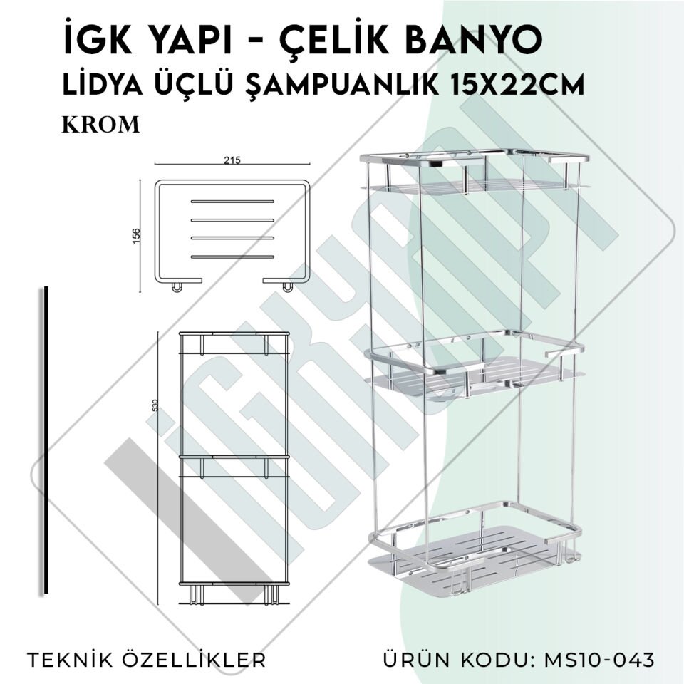 İGK YAPI - Çelik Banyo Lidya Üçlü Şampuanlık 15x22cm (MS10-043)