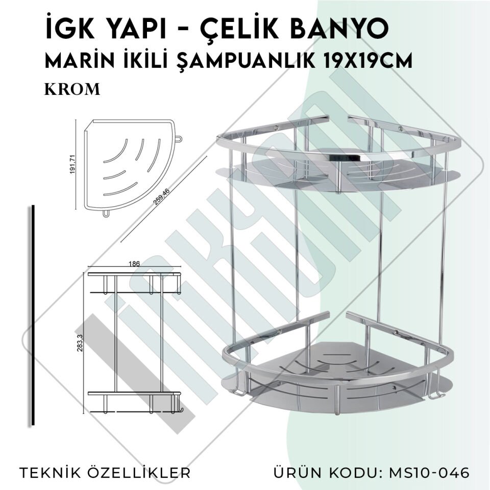 İGK YAPI - Çelik Banyo Marin İkili Şampuanlık 19x19cm (MS10-046)