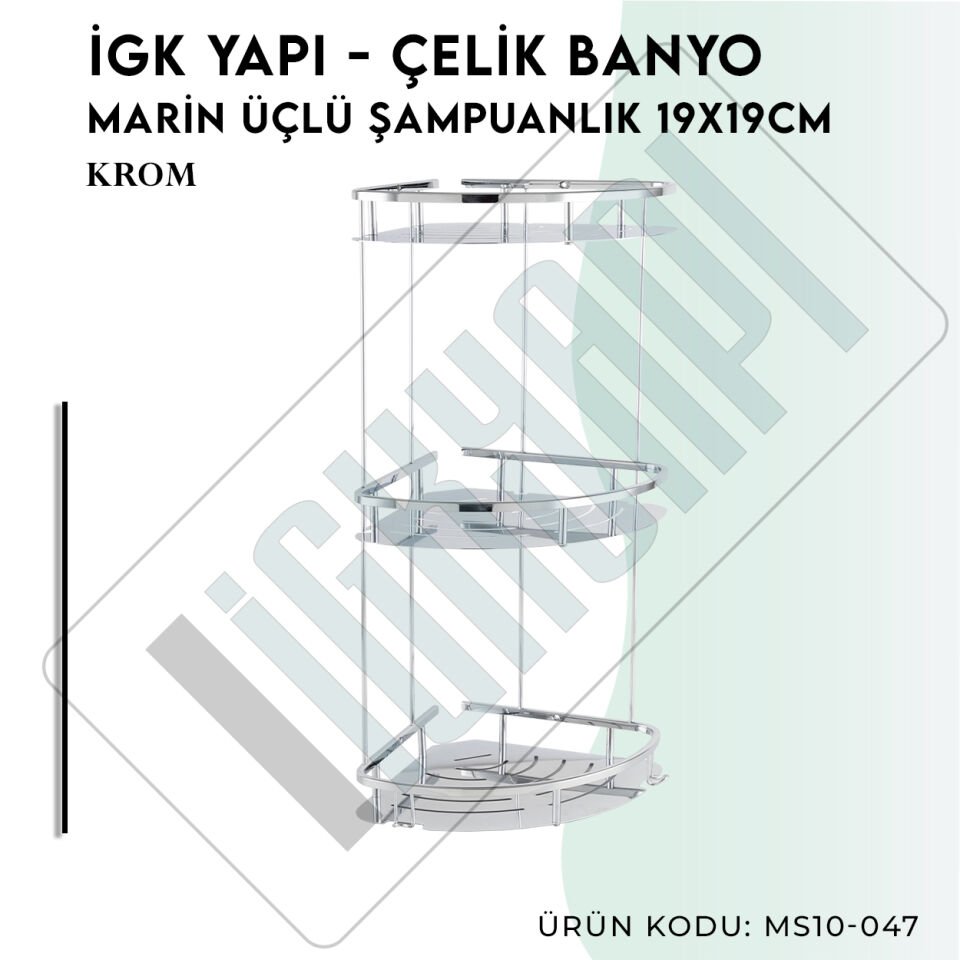 İGK YAPI - Çelik Banyo Marin Üçlü Şampuanlık 19x19cm (MS10-047)