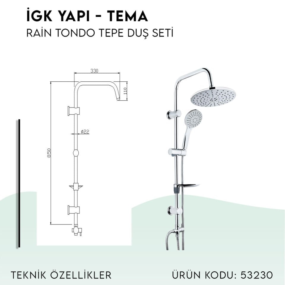 İGK YAPI - TEMA Rain Tondo Tepe Duş Seti (53230)