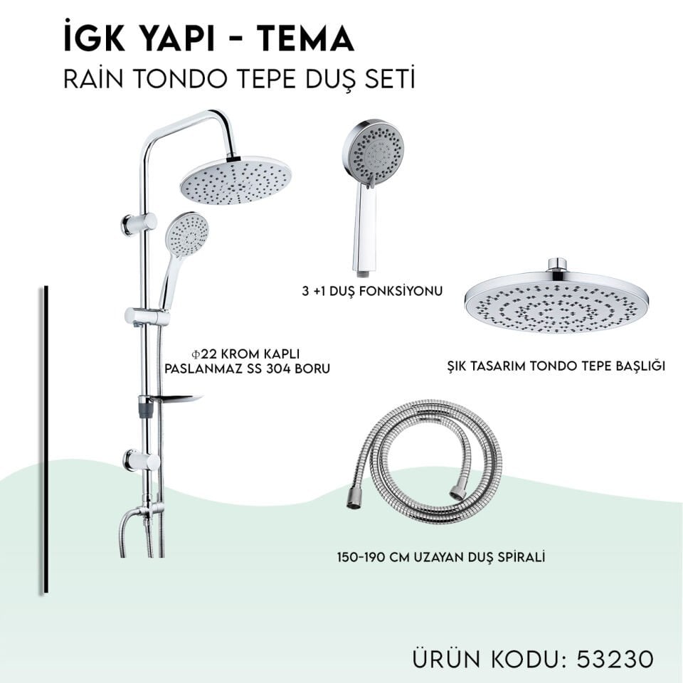 İGK YAPI - TEMA Rain Tondo Tepe Duş Seti (53230)