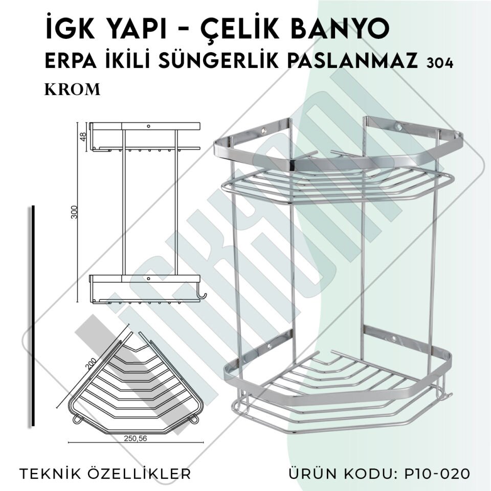 İGK YAPI - Çelik Banyo Erpa İkili Süngerlik Paslanmaz 304 (P10-020)