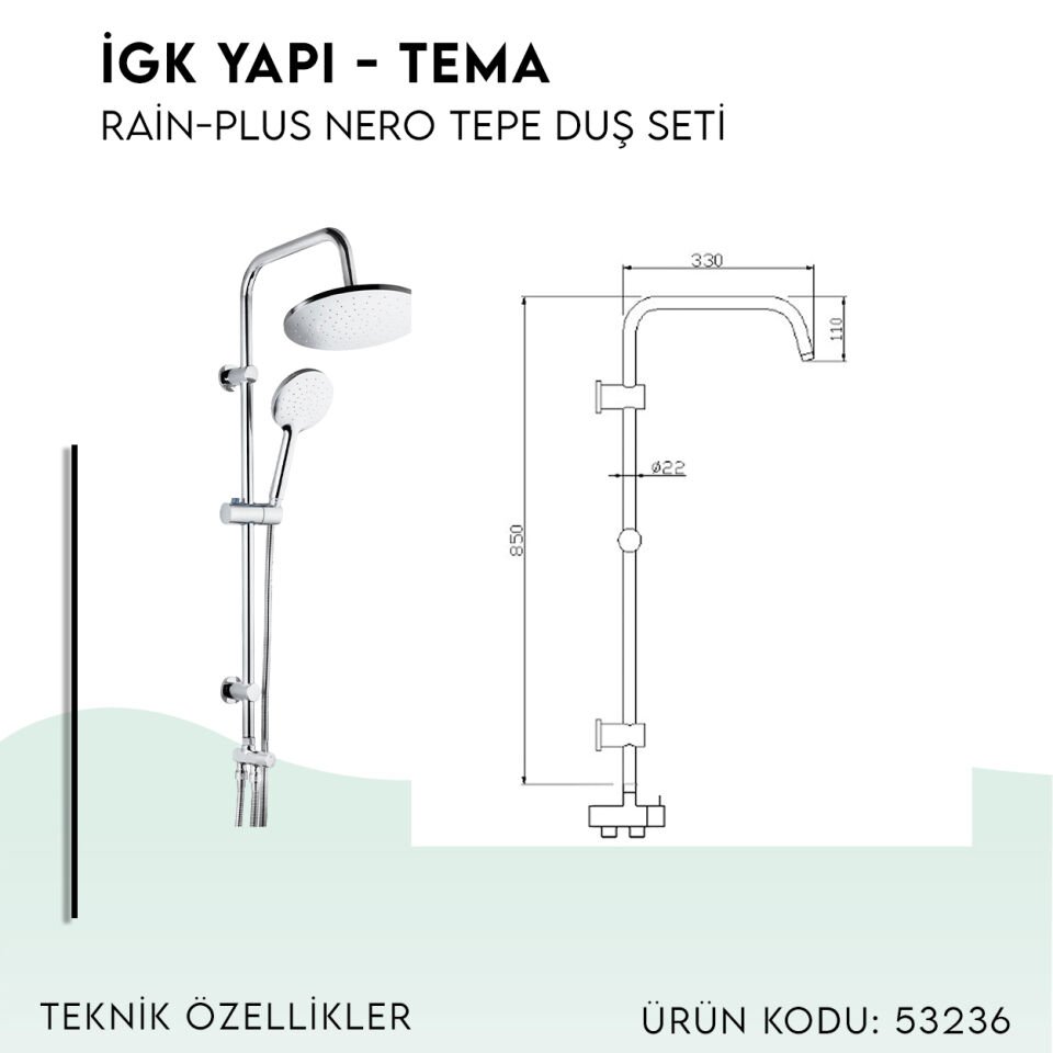 İGK YAPI - TEMA Rain-Plus Nero Tepe Duş Seti (53237)