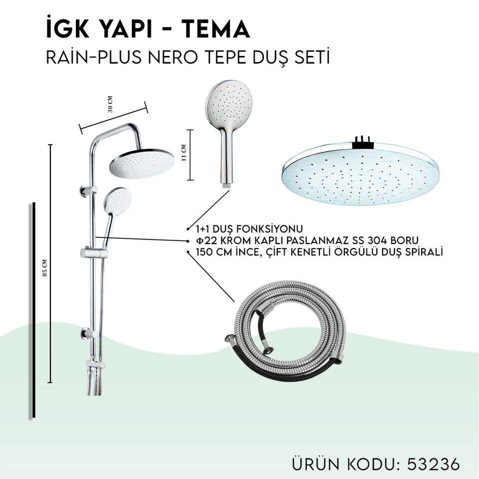 İGK YAPI - TEMA Rain-Plus Nero Tepe Duş Seti (53237)